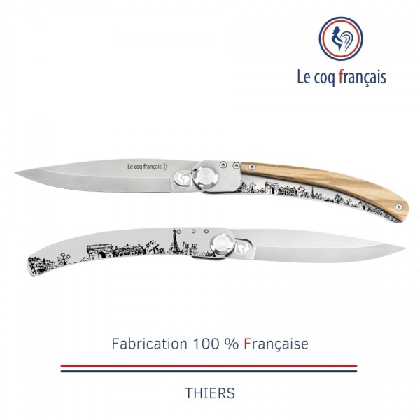 Couteau motif Paris manche olivier Le COQ FRANCAIS
