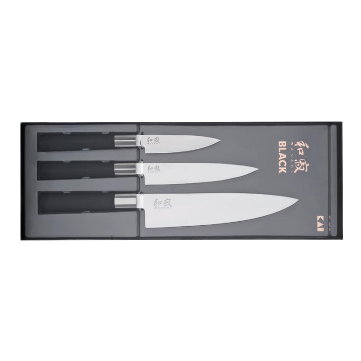 Coffret 3 Couteaux de Cuisine KAI Wasabi Black (Réf. 67S.300)