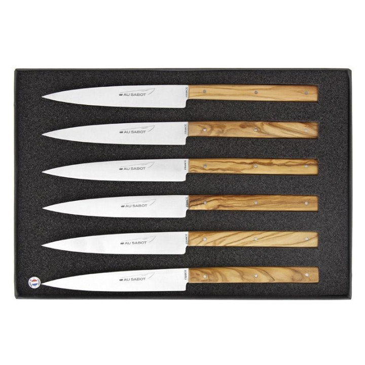 Coffret de 6 Couteaux de Table Au Sabot « Sakura » – Manche en Bois d'Olivier
