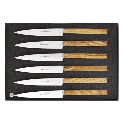 Coffret de 6 Couteaux de Table Au Sabot « Sakura » – Manche en Bois d'Olivier