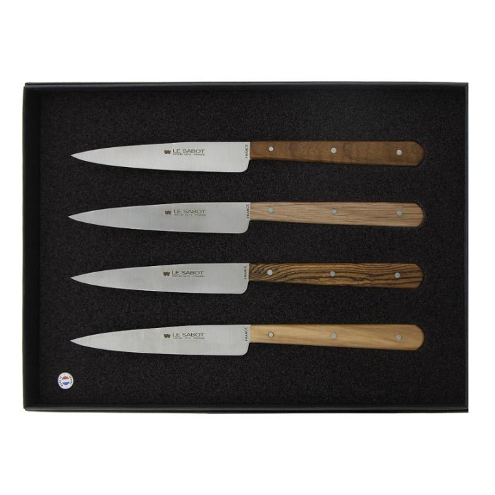 Coffret de 4 Couteaux de Table / Office Au Sabot « 1870 » 21 cm – Manches Bois Assortis