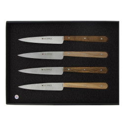 Coffret de 4 Couteaux de Table / Office Au Sabot « 1870 » 21 cm – Manches Bois Assortis