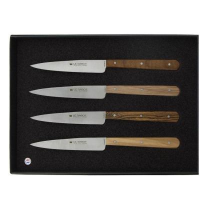 Coffret de 4 Couteaux de Table / Office Au Sabot « 1870 » 21 cm – Manches Bois Assortis