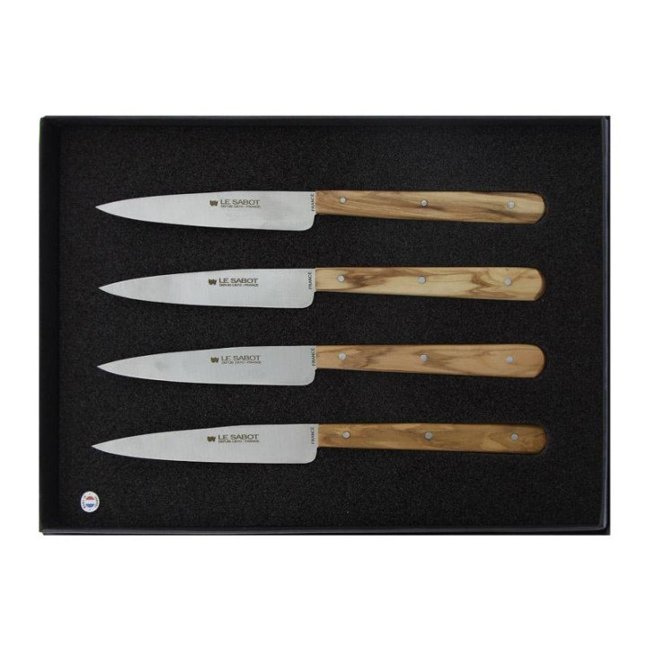 Coffret de 4 Couteaux de Table / Office Au Sabot « 1870 » 21 cm – Manche Olivier
