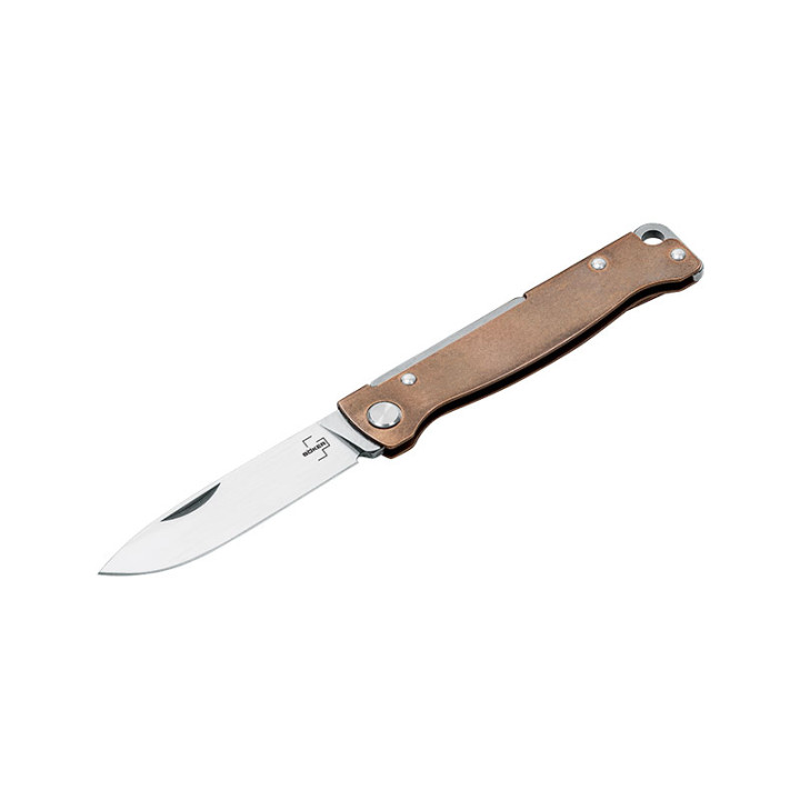 Couteau pliant Böker Plus Atlas Brass 01BO853 – Acier 14C28N & Manche en Laiton