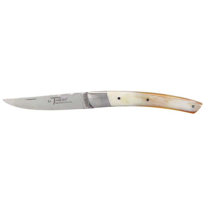 Couteau artisanal Le Thiers 1 Pièce Corne Claire & Mitre Inox Chevalerias – Acier 12C27
