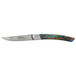 Couteau artisanal Le Thiers 1 Pièce Cannelle Turquoise & Mitre Inox Chevalerias – Acier 12C27