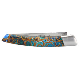 Couteau artisanal Le Thiers 1 Pièce Cannelle Turquoise & Mitre Inox Chevalerias – Acier 12C27