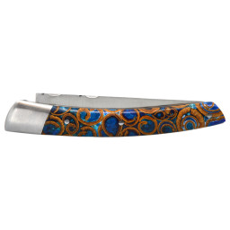 Couteau artisanal Le Thiers 1 Pièce Cannelle Turquoise & Mitre Inox Chevalerias – Acier 12C27