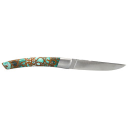 Couteau artisanal Le Thiers 1 Pièce Cannelle Vert & Mitre Inox Chevalerias – Acier 12C27
