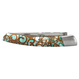 Couteau artisanal Le Thiers 1 Pièce Cannelle Vert & Mitre Inox Chevalerias – Acier 12C27