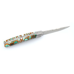 Couteau artisanal Le Thiers 1 Pièce Cannelle Vert & Mitre Inox Chevalerias – Acier 12C27