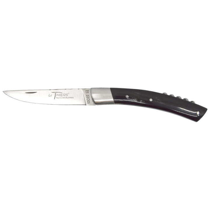 Couteau artisanal Le Thiers 2 Pièces Corne Noire & Tire-Bouchon Chevalerias – Acier 12C27