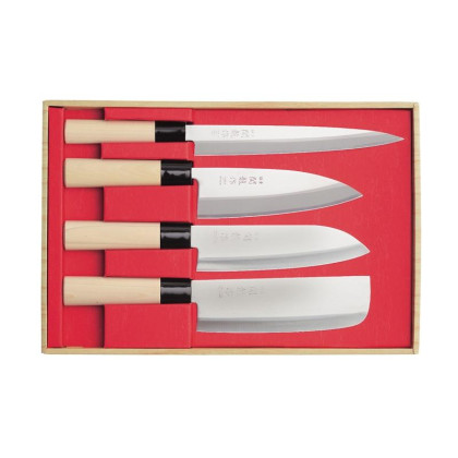 Coffret 4 Couteaux Japonais Sekiryu - Inox & Peuplier