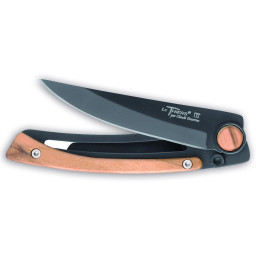 Couteau LE THIERS C.DOZORME. Manche inox noir et habillage bois d'olivier. en vente sur Timeless Spirit