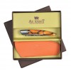  Coffret cadeau comprenant 1 Couteau Le THIERS  AU SABOT manche décoration orange torsade et 1 étui en cuir orange