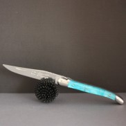  Couteau Laguiole AU SABOT manche décoration Turquoise 2 mitres 10cm